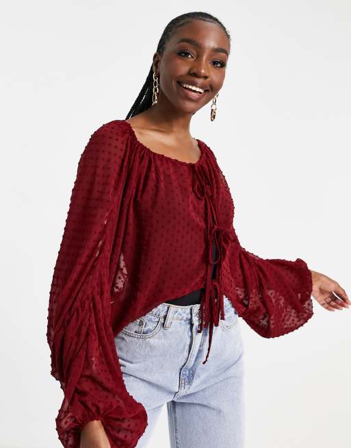 Red sheer store long sleeve top