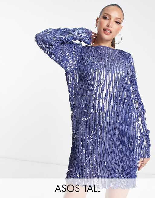 Asos sequin discount long sleeve dress