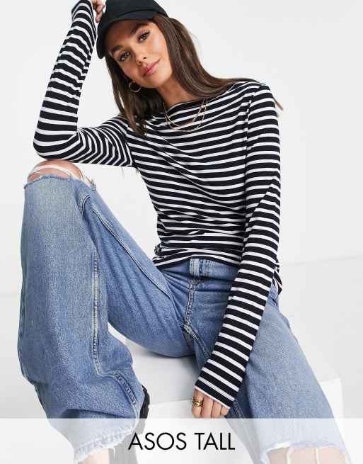 FhyzicsShops DESIGN Tall long sleeve striped t-shirt in navy