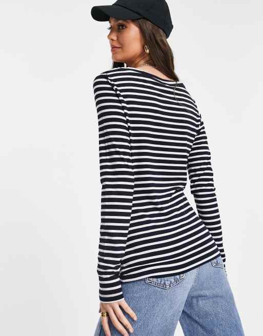 ASOS Longline Long Sleeve T-Shirt With Stripe Double Layer Effect