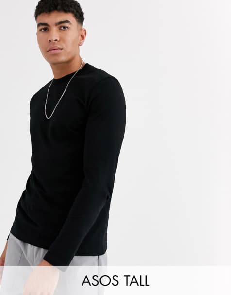 ASOS DESIGN Tall long sleeve t-shirt with crew neck in black - view 1