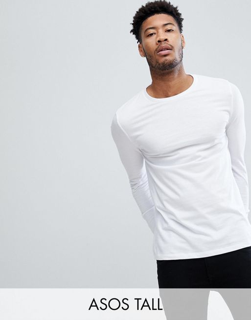ASOS DESIGN Tall long sleeve t-shirt with crew neck in white | ASOS