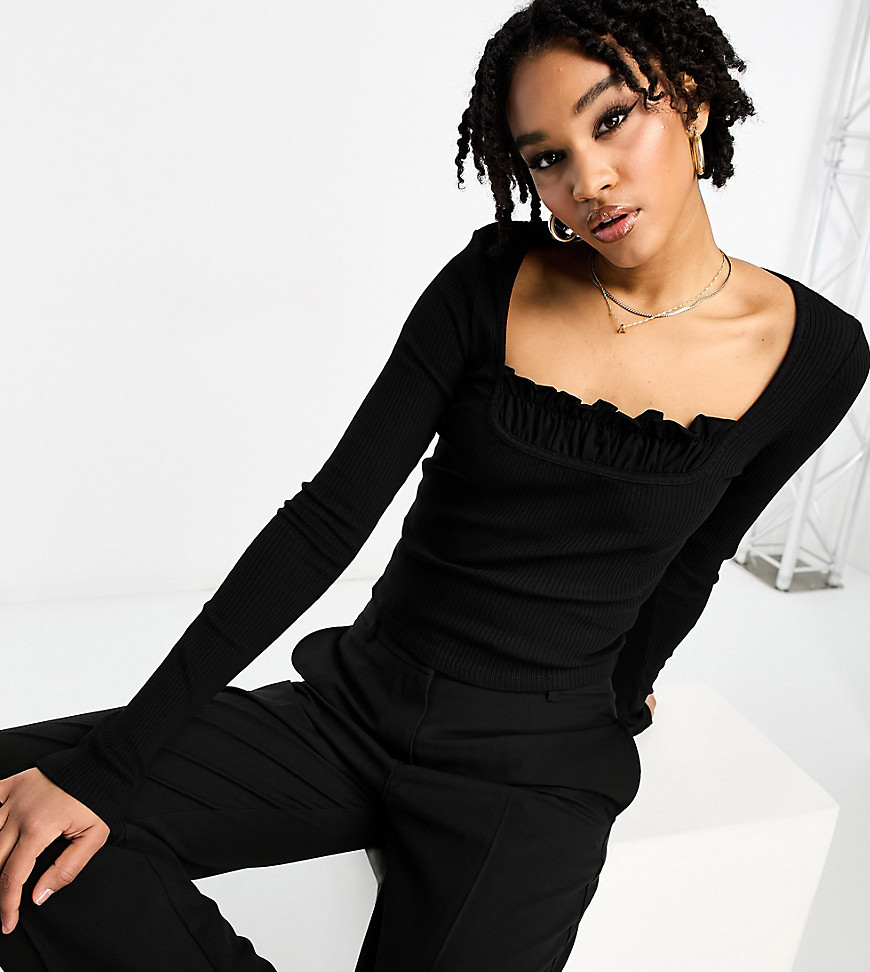 Asos Tall Asos Design Tall Long Sleeve Top With Gathered Bust In Black