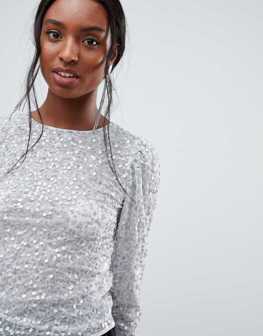 Long sleeve top cheap with sequin embellishment