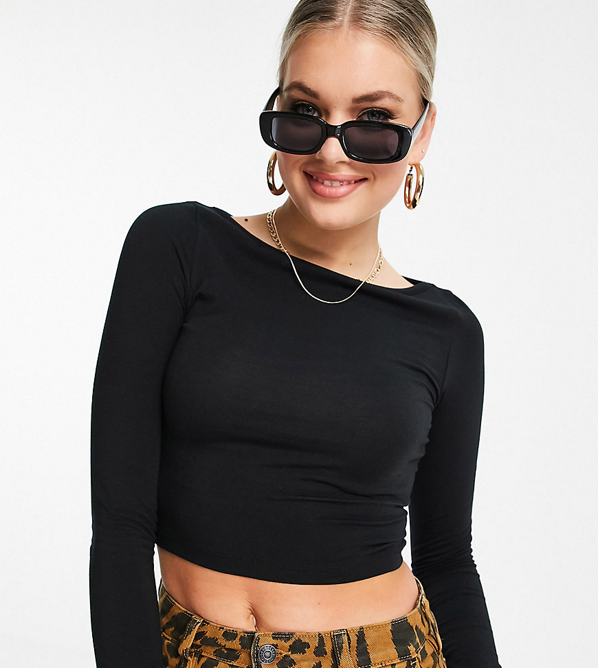 ASOS DESIGN Tall long sleeve top with slash neck in black