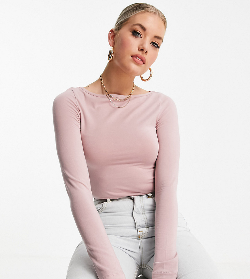 ASOS DESIGN Tall long sleeve top with slash neck in pink
