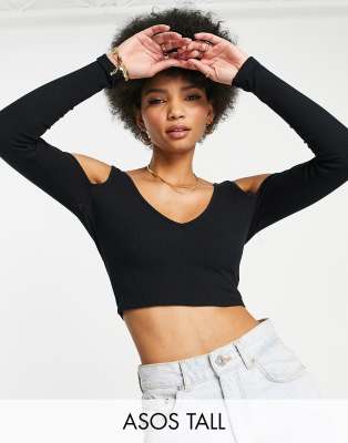 ASOS DESIGN Tall long sleeve v front & back top in black - ASOS Price Checker