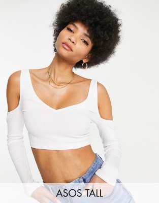 ASOS DESIGN Tall long sleeve v front & back top in white - ASOS Price Checker