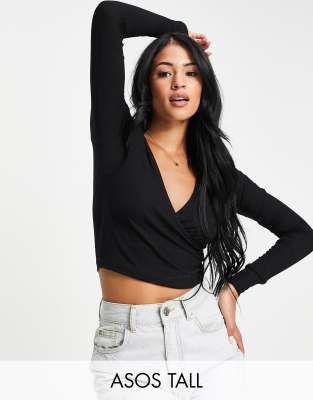 ASOS 4505 yoga wrap short sleeve crop top with tie detail