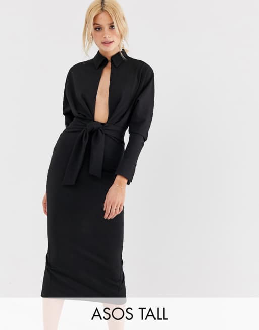 ASOS DESIGN Tall long sleeve wrap shirt midi dress