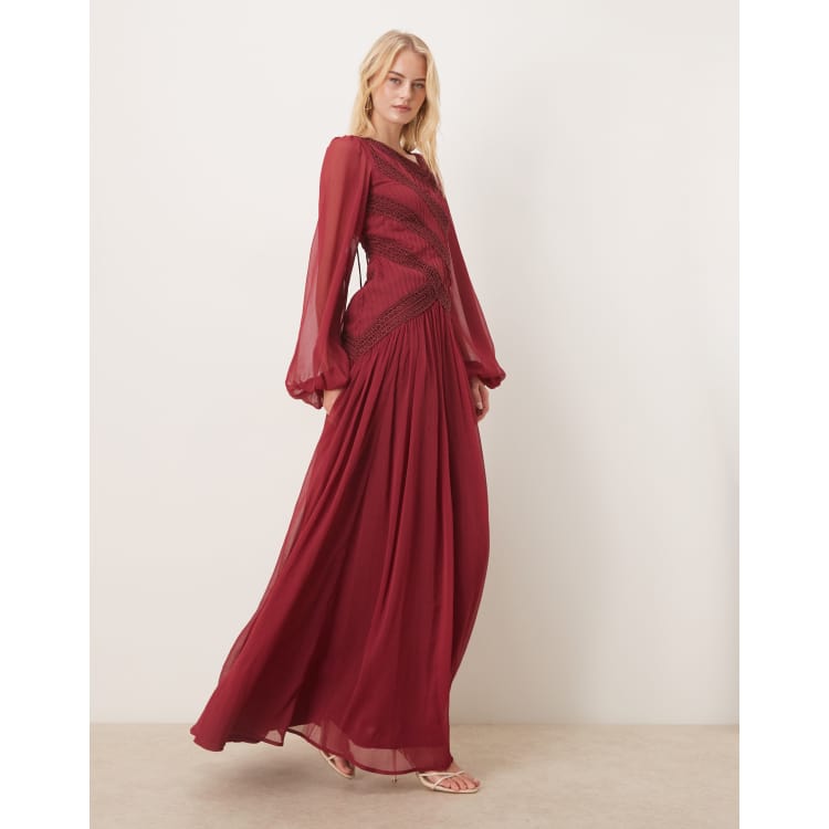 red lace asos dress ASOS DESIGN wide strap detail lace maxi dress in red