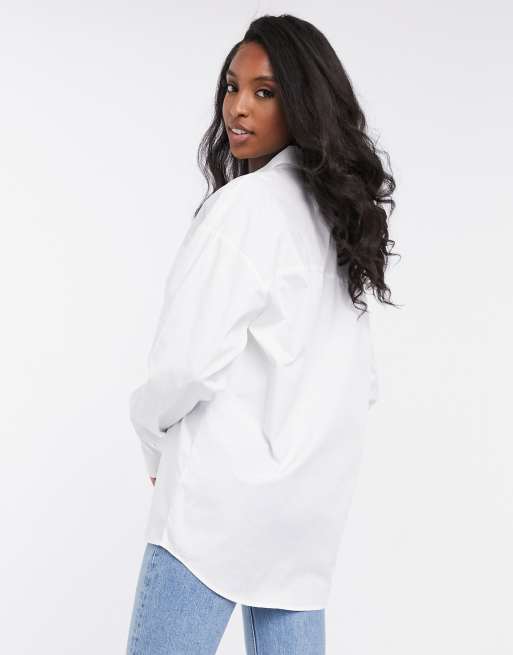 ASOS DESIGN Tall long-sleeved boyfriend shirt in cotton in white, 2 of 4