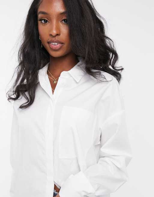 ASOS DESIGN Tall long-sleeved boyfriend shirt in cotton in white, 3 of 4
