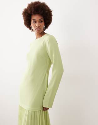 ASOS DESIGN Tall long sleeved pleated skirt maxi dress in light green | ASOS