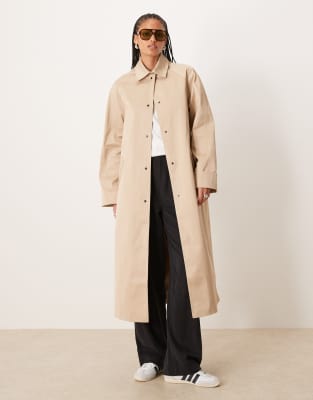 ASOS DESIGN Tall longline car coat trench in stone - view 1