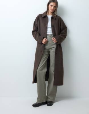 Asos Tall Asos Design Tall Longline Car Coat With Wool In Brown