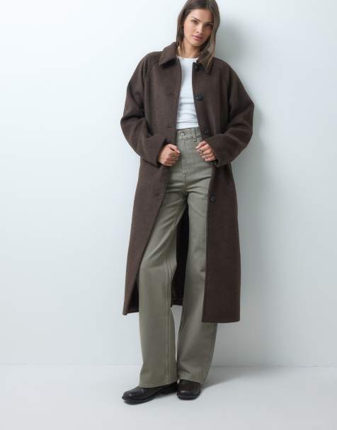 ASOS DESIGN Tall longline car coat with wool in deep chocolate - view 1