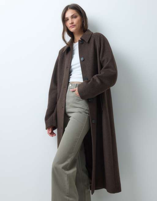 ASOS DESIGN Tall longline car coat with wool in deep chocolate, 3 of 4