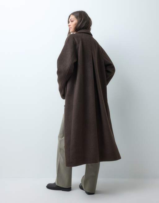 ASOS DESIGN Tall longline car coat with wool in deep chocolate, 4 of 4