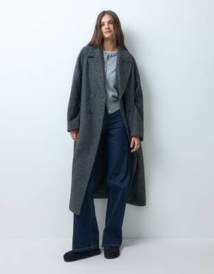 Asos Tall Asos Design Tall Longline Double Breasted Brushed Coat In Black
