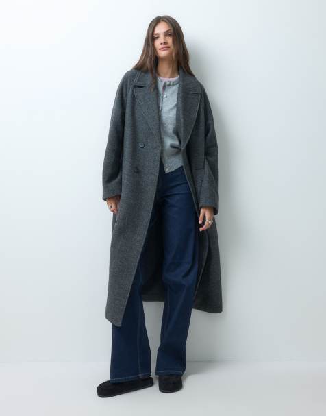 ASOS DESIGN Tall longline double breasted brushed coat in herringbone - view 1