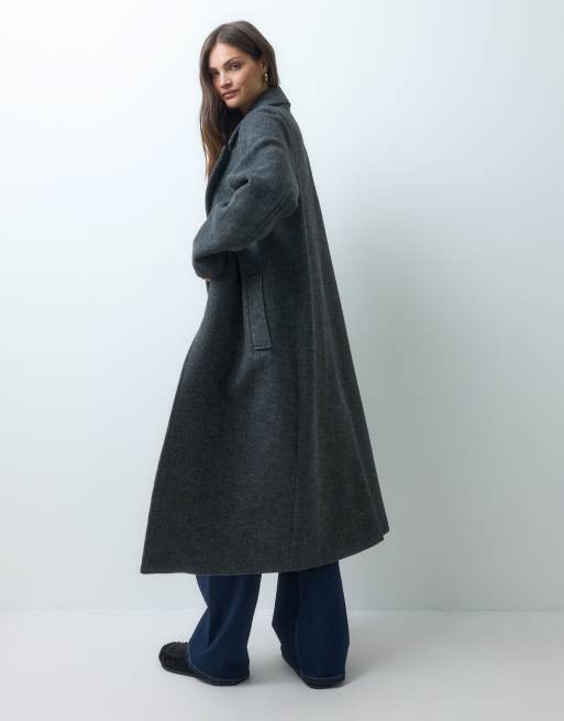 ASOS DESIGN Tall longline double breasted brushed coat in herringbone, 4 of 4