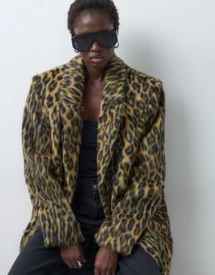 Asos Tall Asos Design Tall Longline Faux Fur Dad Coat In Brown