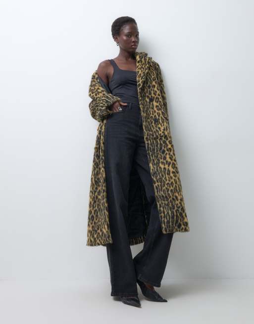 ASOS DESIGN Tall longline faux fur dad coat in leopard, 4 of 5