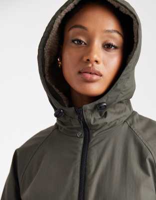 Asos Tall Asos Design Tall Longline Fleece Lined Rain Coat In Green