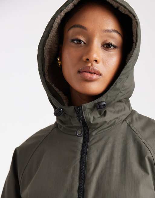 ASOS DESIGN Tall longline fleece lined rain coat in olive