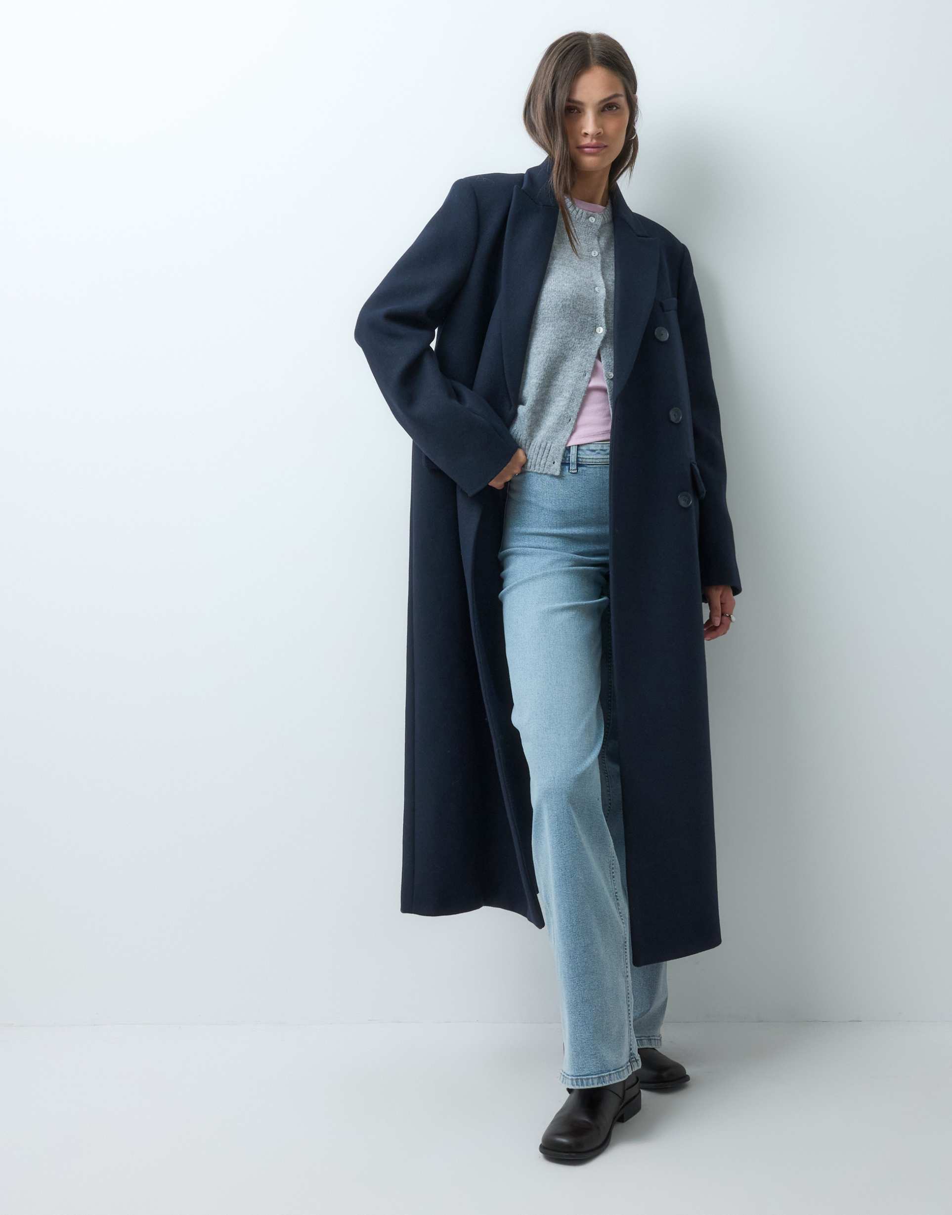 ASOS DESIGN Tall longline formal dad coat with wool in navy