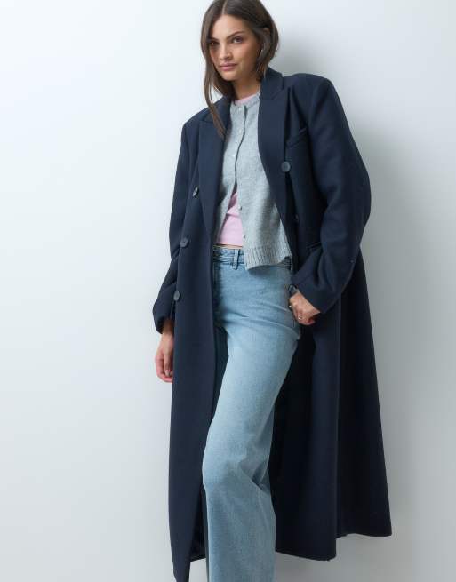 ASOS DESIGN Tall longline formal dad coat with wool in navy, 2 of 4