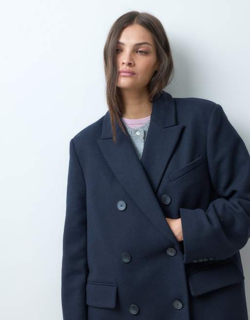 ASOS DESIGN Tall longline formal dad coat with wool in navy, 3 of 4