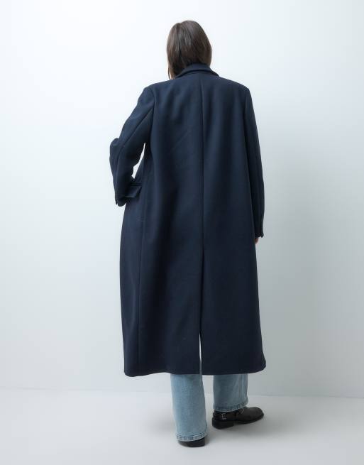 ASOS DESIGN Tall longline formal dad coat with wool in navy, 4 of 4