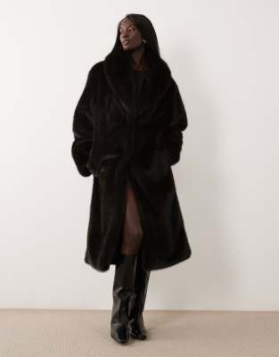 Asos Tall Asos Design Tall Longline Funnel Neck Faux Fur Coat In Brown