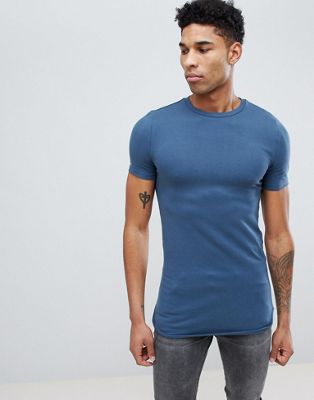 ASOS DESIGN Tall longline muscle fit t-shirt with bound curved hem in ...