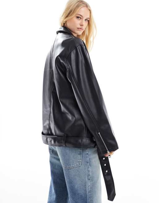 ASOS DESIGN Tall – Longline-Oversize-Bikerjacke aus Kunstleder in