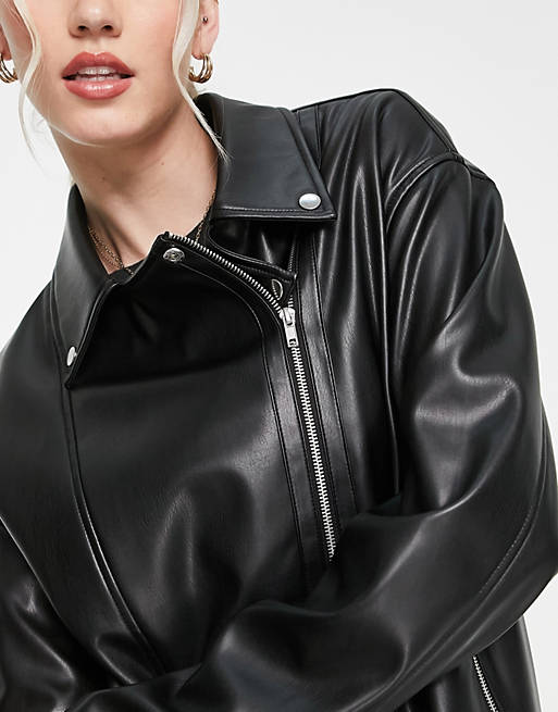ASOS DESIGN longline oversized faux leather biker jacket in white