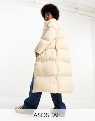 ASOS DESIGN Tall longline puffer coat in cream - ASOS Price Checker