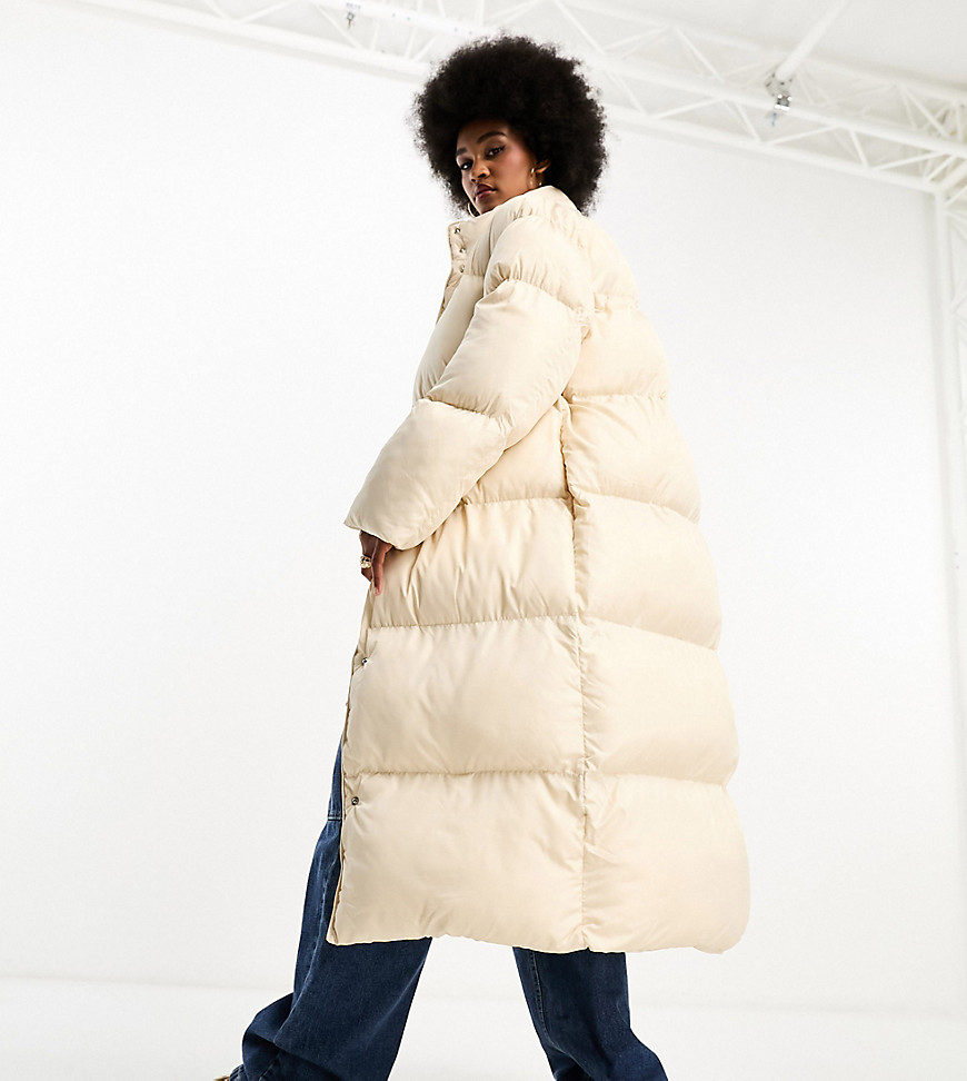 ASOS DESIGN Tall longline puffer coat in cream-White