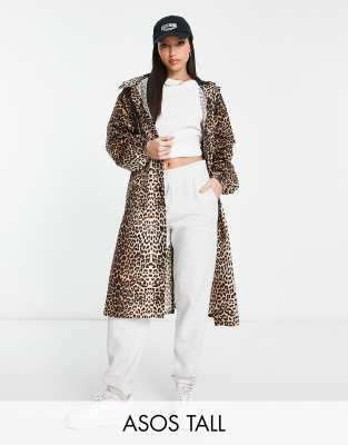 ASOS DESIGN Tall longline rain parka in animal print-Multi