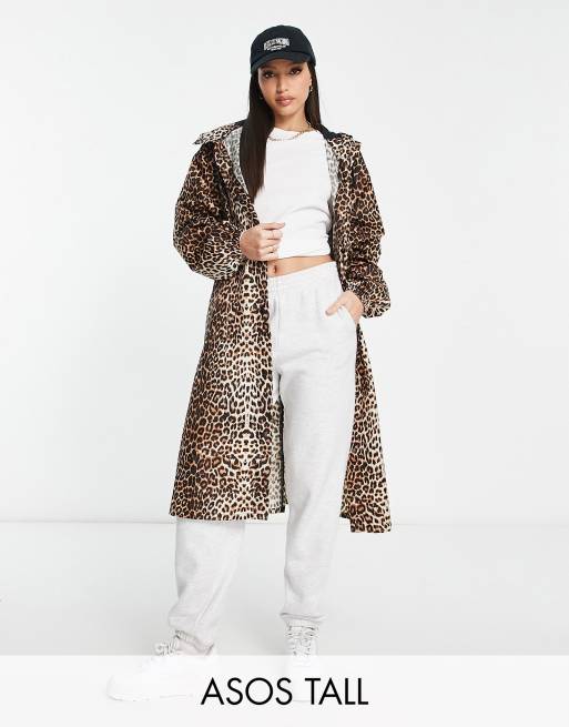 ASOS DESIGN Tall longline rain parka in animal print