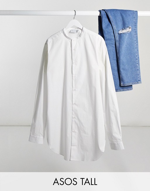 ASOS DESIGN Tall longline shirt in white with grandad collar