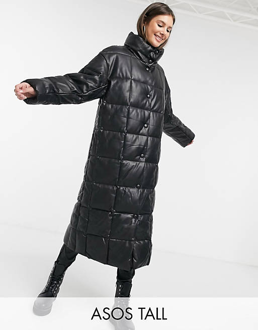 ASOS DESIGN Tall longline square quilt coat in black