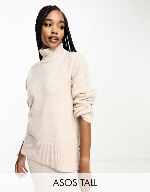 ASOS DESIGN wool blend oversized sweater with crew neck in oatmeal