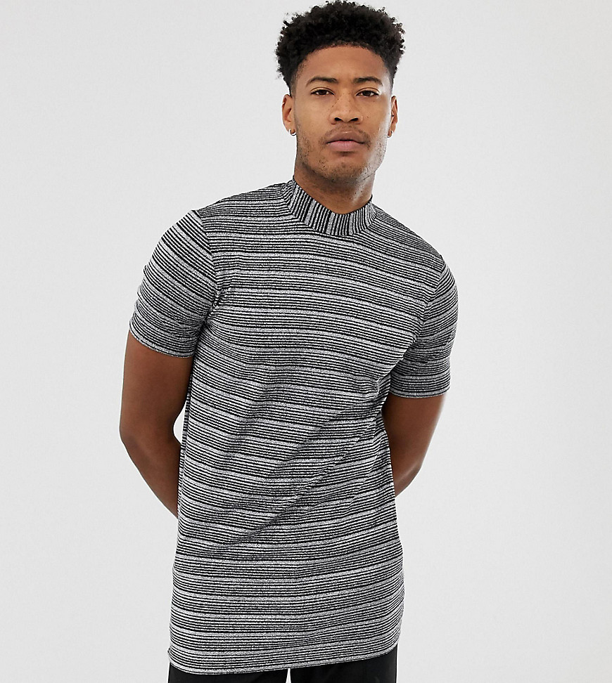 ASOS DESIGN Tall longline t-shirt with turtle neck in silver metallic