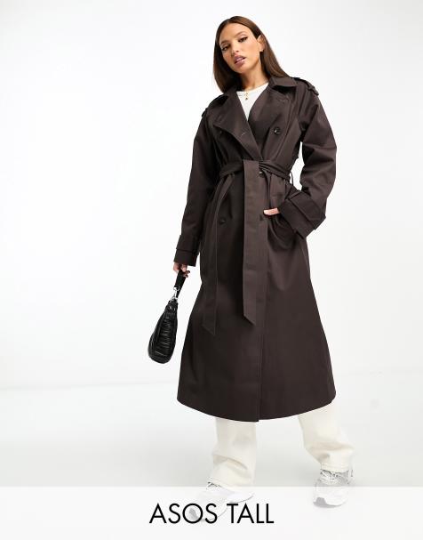 ASOS DESIGN + Dark Brown Croc trench Coat