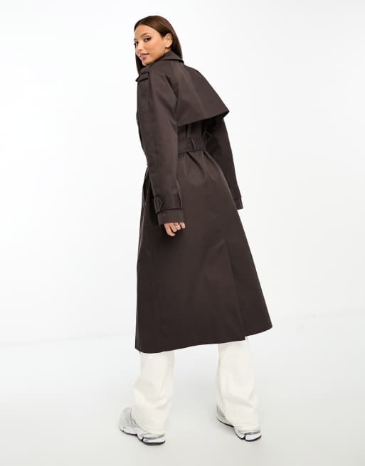 ASOS DESIGN Tall longline trench coat in chocolate