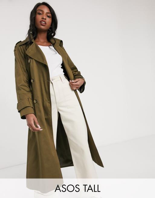 ASOS DESIGN Tall longline trench coat in khaki