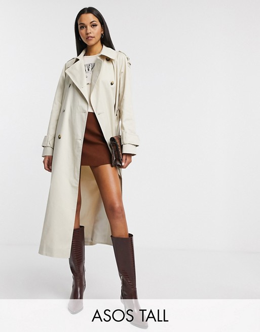 ASOS DESIGN Tall longline trench coat in stone
